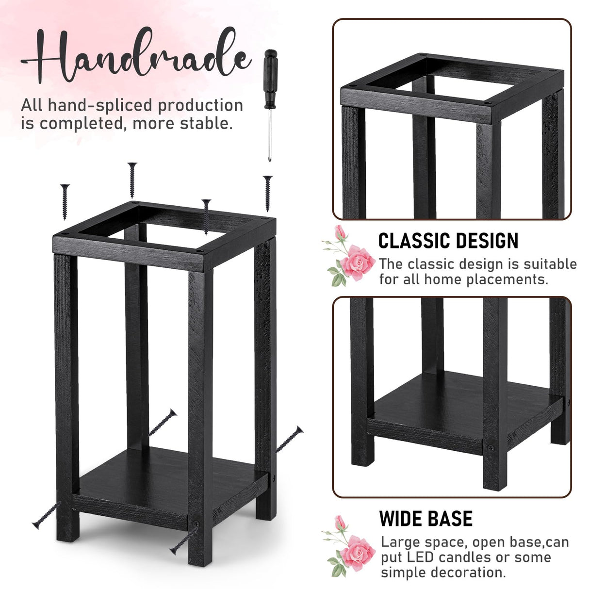 Geelin 10 Pcs Wooden Candle Lantern Wedding Lantern Centerpiece Lantern Candle Holder for Table Fireplace Lantern Decorative Farmhouse Candle Lantern for Wedding Baby Shower(Black, 10.59 in, 13 in) Geelin