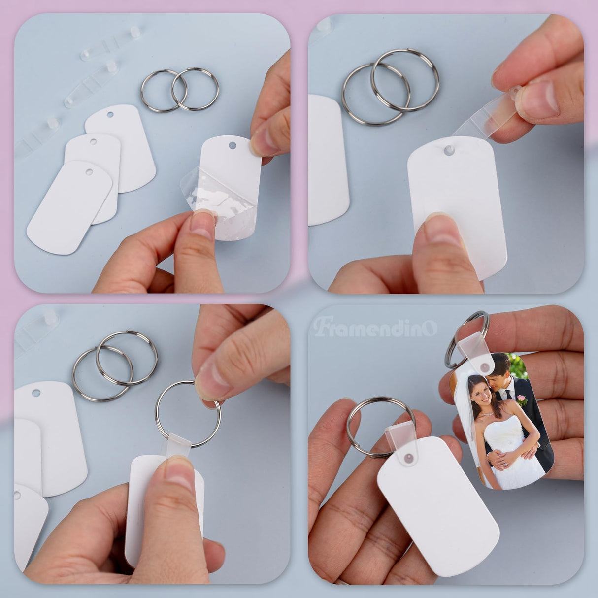 Framendino, 60 Pack Metal Sublimation Keychain Blanks Double Sided Heat Transfer Keychains Oval Framendino