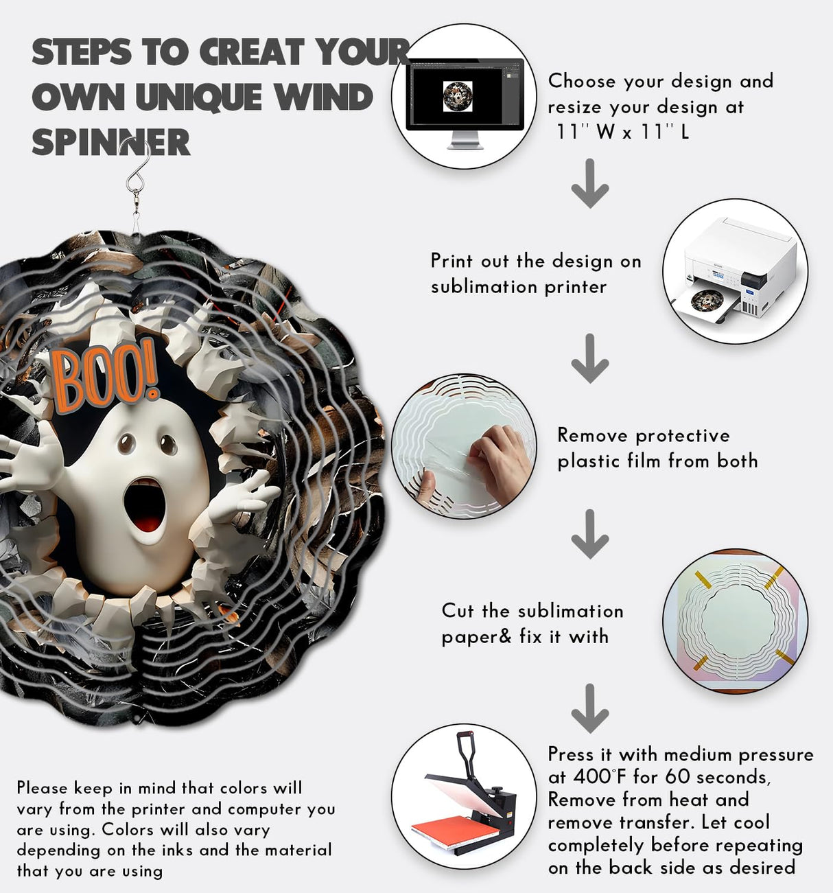 6 Pack 10 inch Sublimation Wind Spinner Blanks, 2 Sided Printable Sublimation Stainless Steel Metal Wind Powered Kinetic Sculpture for Yard and Garden, Heat Press Transfer Sublimation Blank Products Wefanify