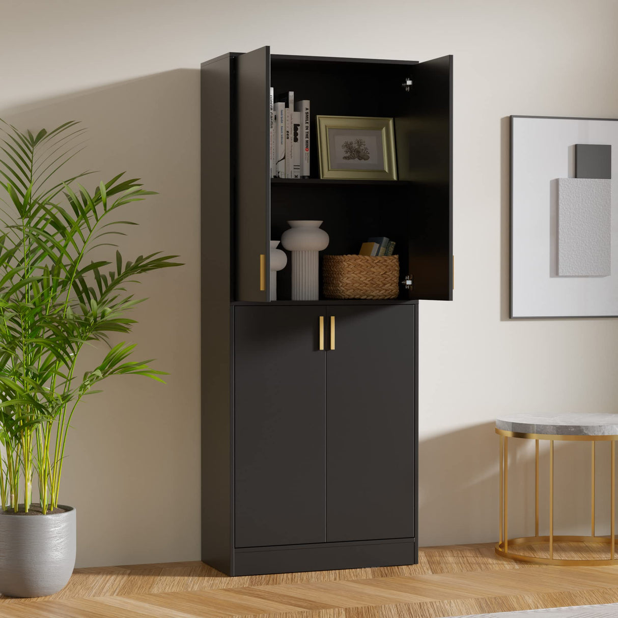 Cozy Castle 71" Tall Black Kitchen Pantry Cabinet with Adjustable Shelves and Doors Cozy Castle