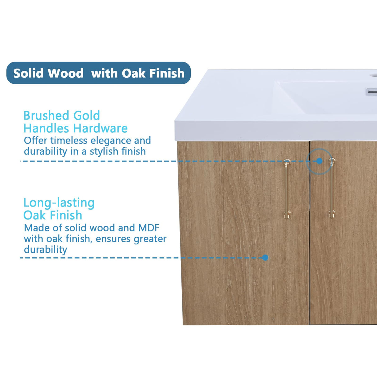 Dornberg 72" Floating Bathroom Vanity with Sink, Natural Oak Wall Mounted Bathroom Vanity with Integrated Double Sinks Combo, Single Sink Bath Vanity Set, Full Assembled Dornberg