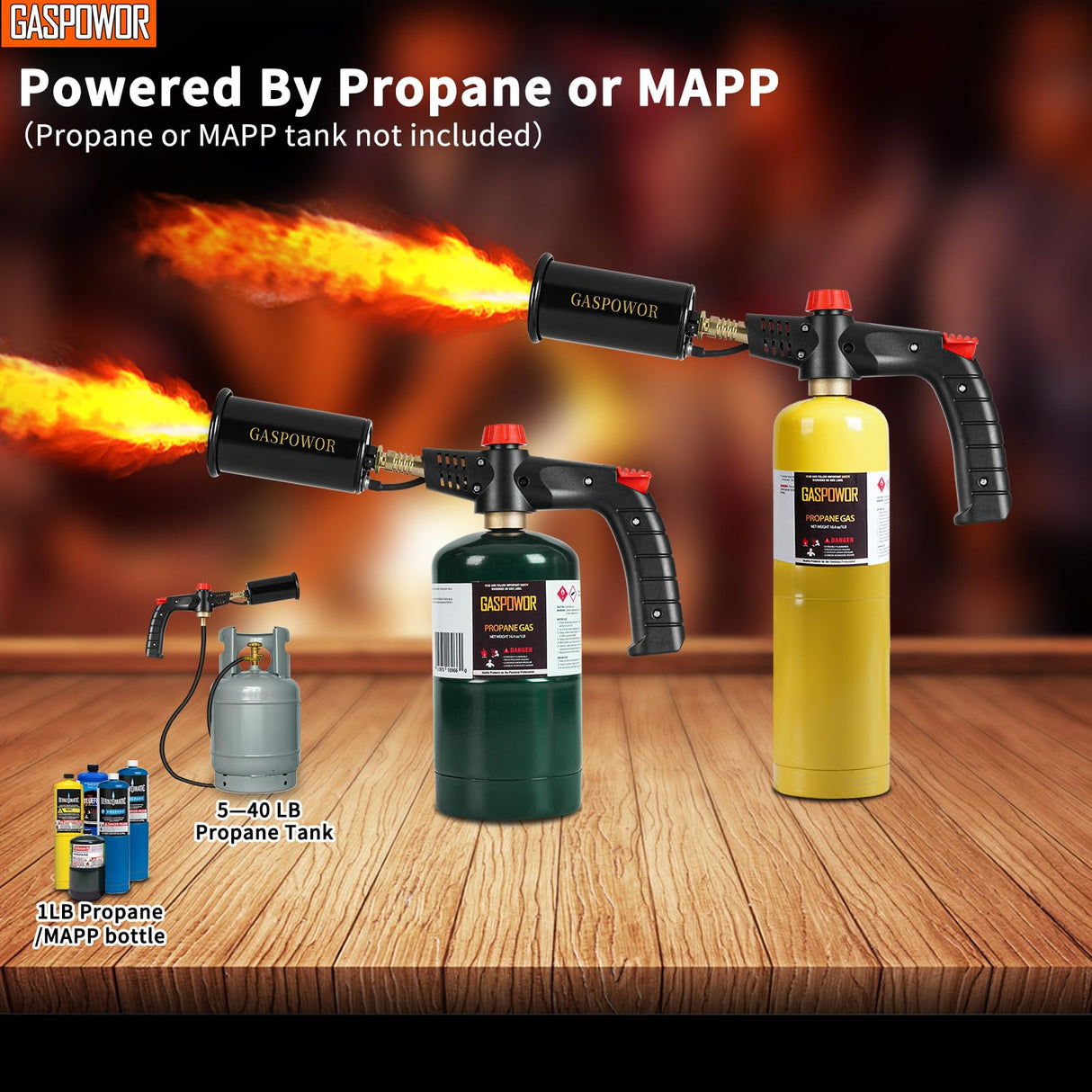 POWERFUL Grill Torch Charcoal Torch Lighter, Campfire Starter,Sous Vide,Kitchen torch,Grill & Cooking Propane Torch included a Meat Thermometer Kit for Charcoal Starter, BBQ Searing(Fuel Not Included) GASPOWOR