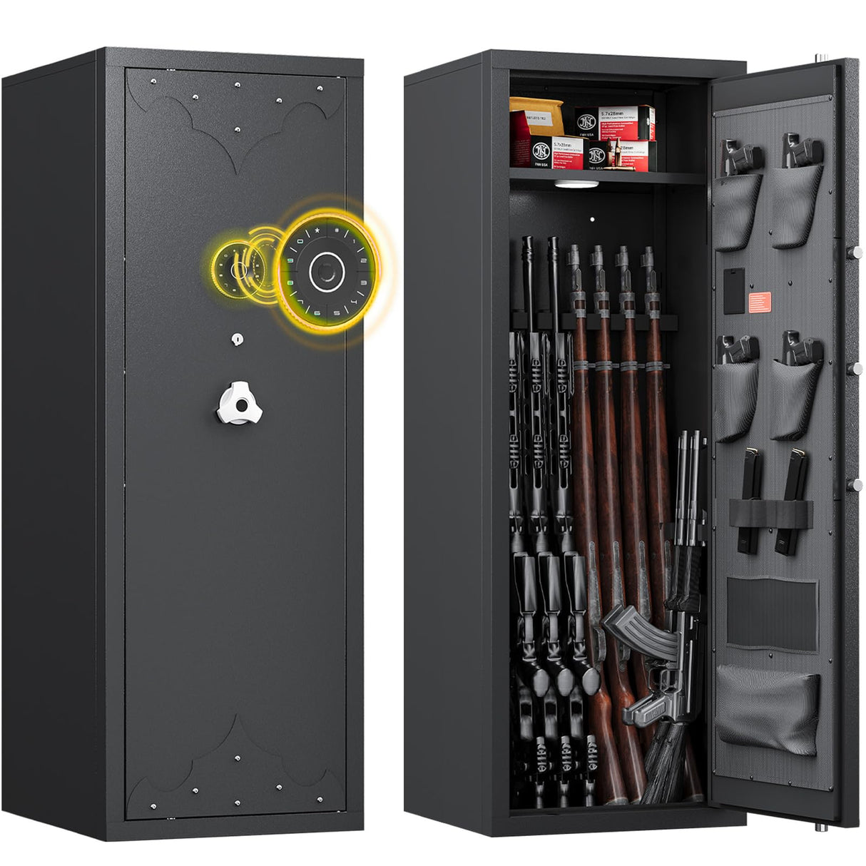 KAER 12-15 Gun Safe for Home, Large Rifle Safe & Pistol Cabinet with 3 Adjustable Gun Racks, 4 Pistol Pockets, Unassembled Digital Large Gun Locker for Gun & Ammunition Storage KAER