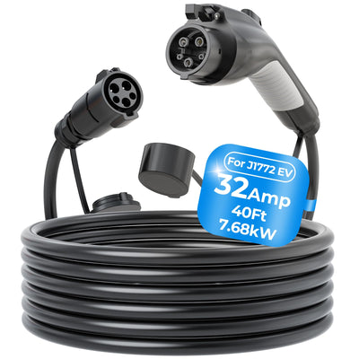 J1772 Extension Cable, 32Amp 40Ft EV Charger Extension Cord Compatible with Level 1 Level 2 SAE J1772 EV Chargers, 110V-240V EV Extension Cord with Carrying Bag, IP66 EV Charger Extension Cable