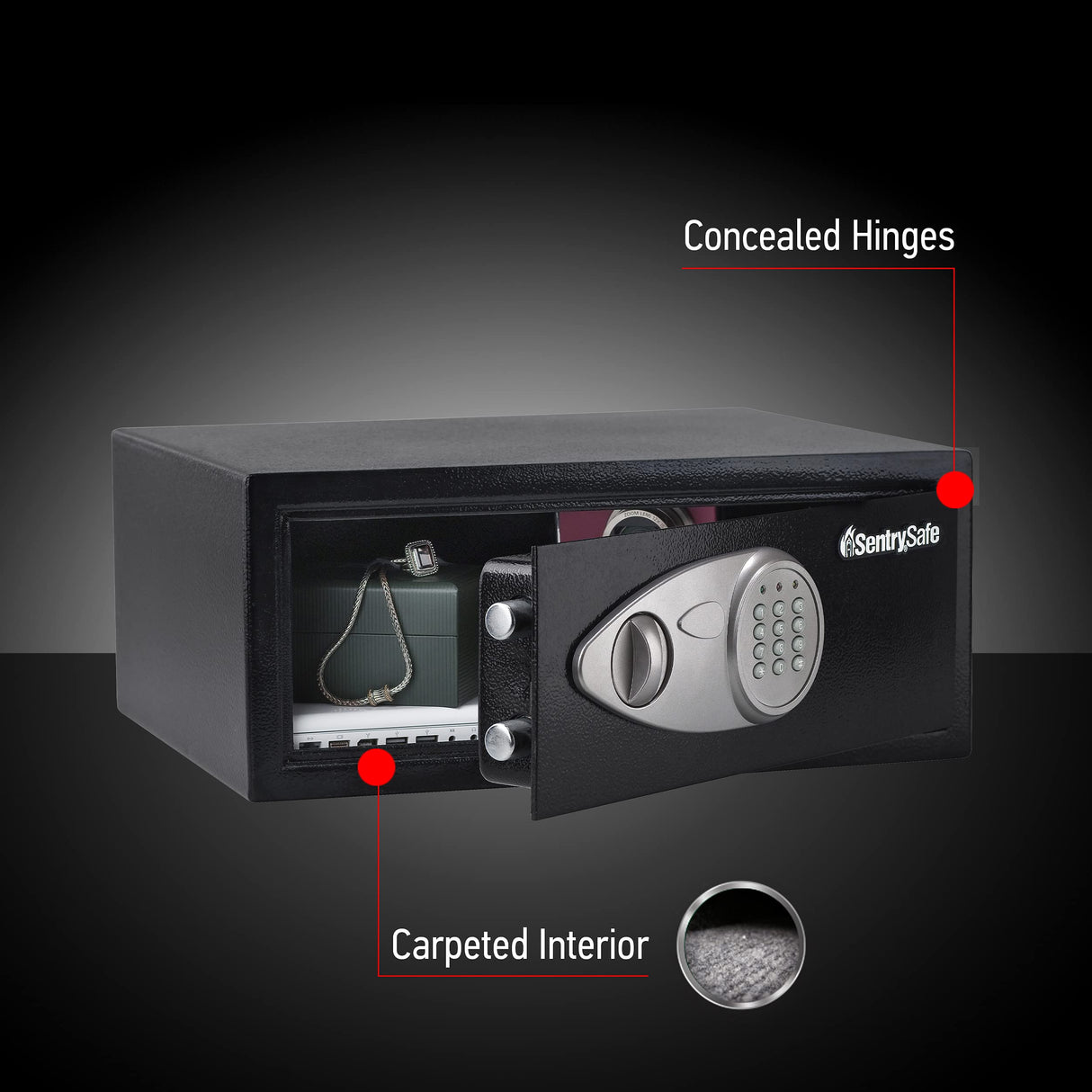 SentrySafe Shelf Safe with Digital Keypad Lock, Steel Safe with Interior Lining and Bolt Down Kit for Money, Jewelry, or Gun Storage, 0.78 Cubic Feet, 7.1 x 16.9 x 13.8 Inches, X075 SentrySafe