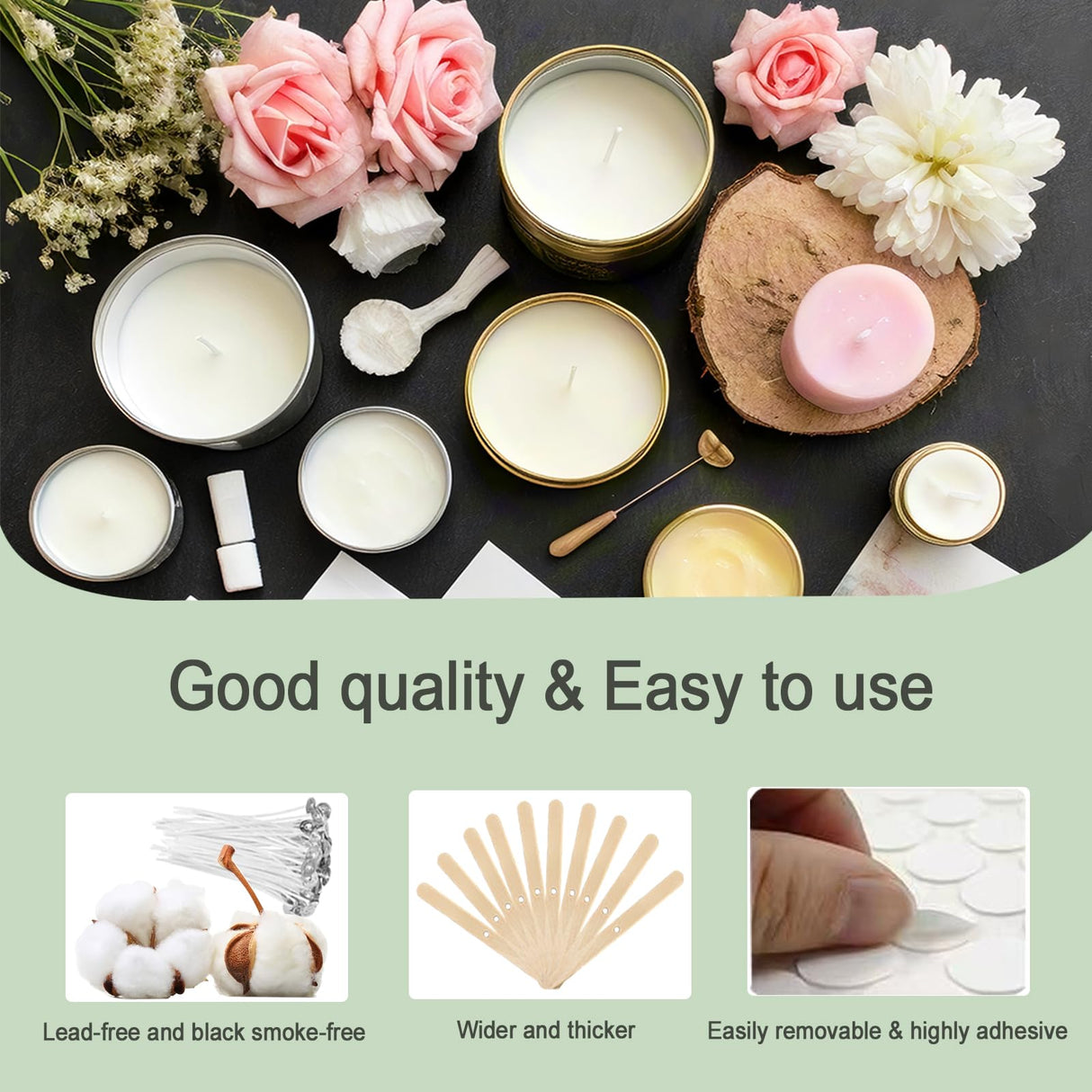 DINGPAI Soy Wax for Candle Making, 5LB Organic Soy Candle Wax Flakes Natural Candle Making Supplies,50 Cotton Wicks,50 Wick Stickers,10 Wick Holders DINGPAI