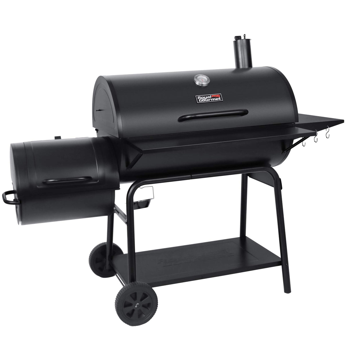 Royal Gourmet CC2036F Barrel Charcoal Grill with Offset Smoker, Outdoor Smoker with 1200 Sq. In. Cooking Area for Outdoor Barbecue Event , Black Royal Gourmet