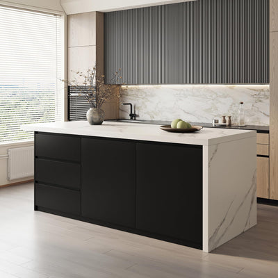 homary 72" Modern Kitchen Island with Storage & Seating White & Black Island Table for Kitchen with Drawers & Cabinet