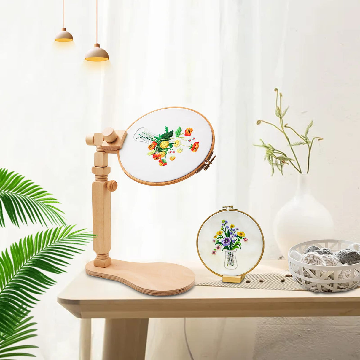 Adjustable Embroidery Hoop Stand Cross Stitch Stand Lap, Beech Wood Embroidery Hoop Holder Frame, Rotated Needlepoint Frame Stand for Art Craft Sewing Needlework Projects guofa