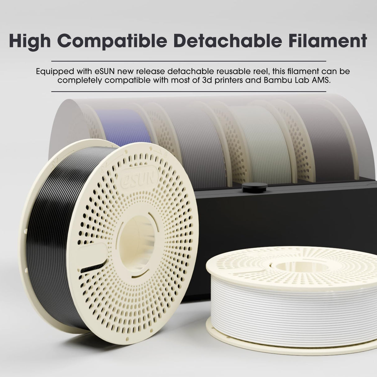 eSUN Basic PLA Refilament 1.75mm and Upgarded eSpool+ Set, Reusable and Removable Filament Spool Replacement with 3D Printer Refill Basic PLA, 1KG Spoolless 3D Printing Filament, White eSUN
