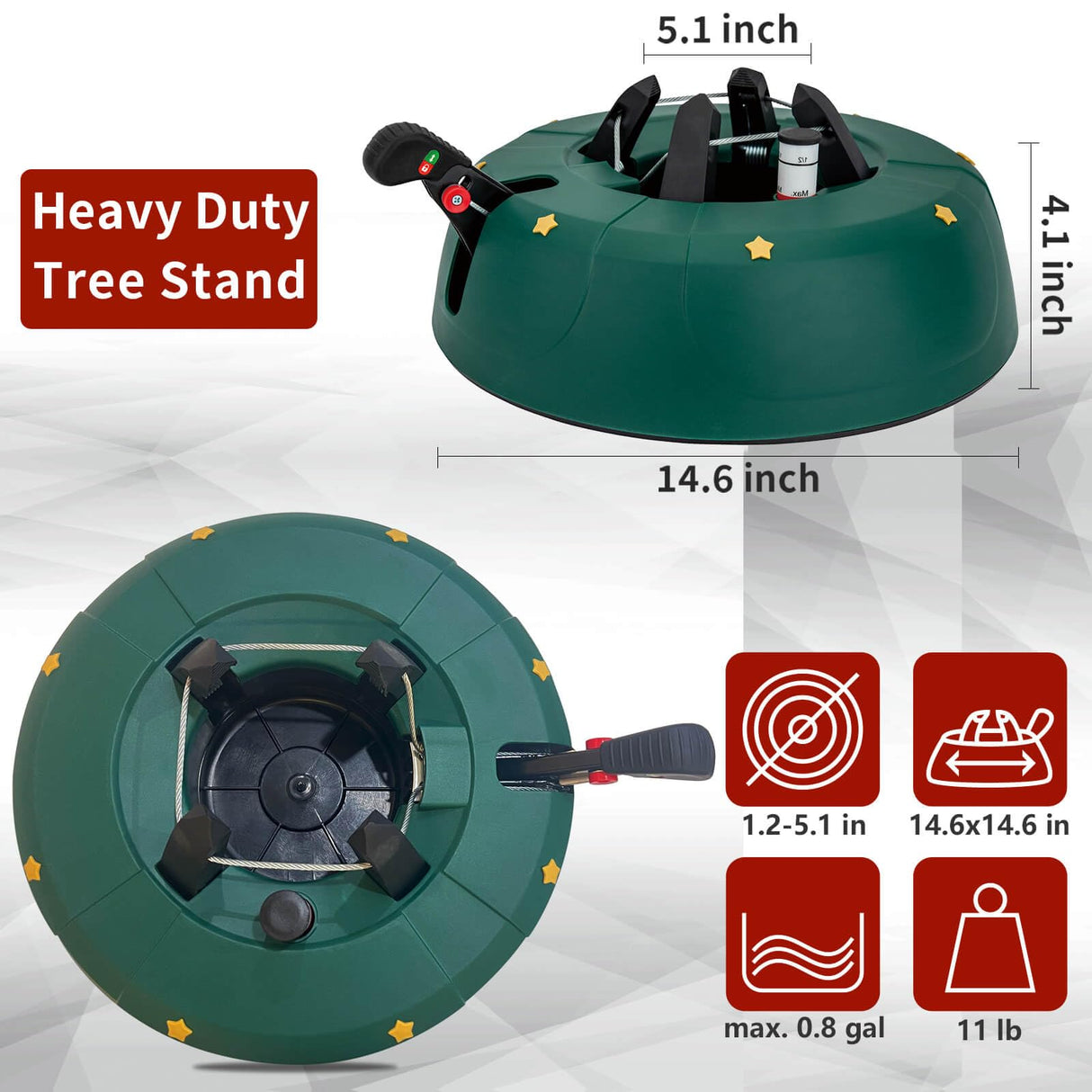 JILUVA Christmas Tree Stand with Water Reservoir, Foot Press Easy Setup, Fits up to 8ft Real Tree with 5.1" Diameter, Equipped with Water Level Indicator, No Assembly Needed JILUVA