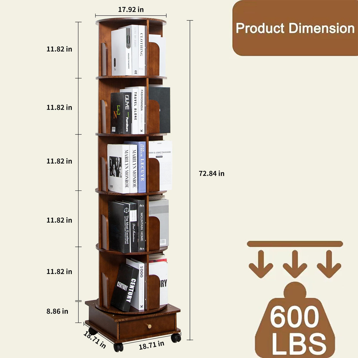 Solid Wood 360° Rotating Bookshelf Tower by GHBRHBJ GHBRHBJ