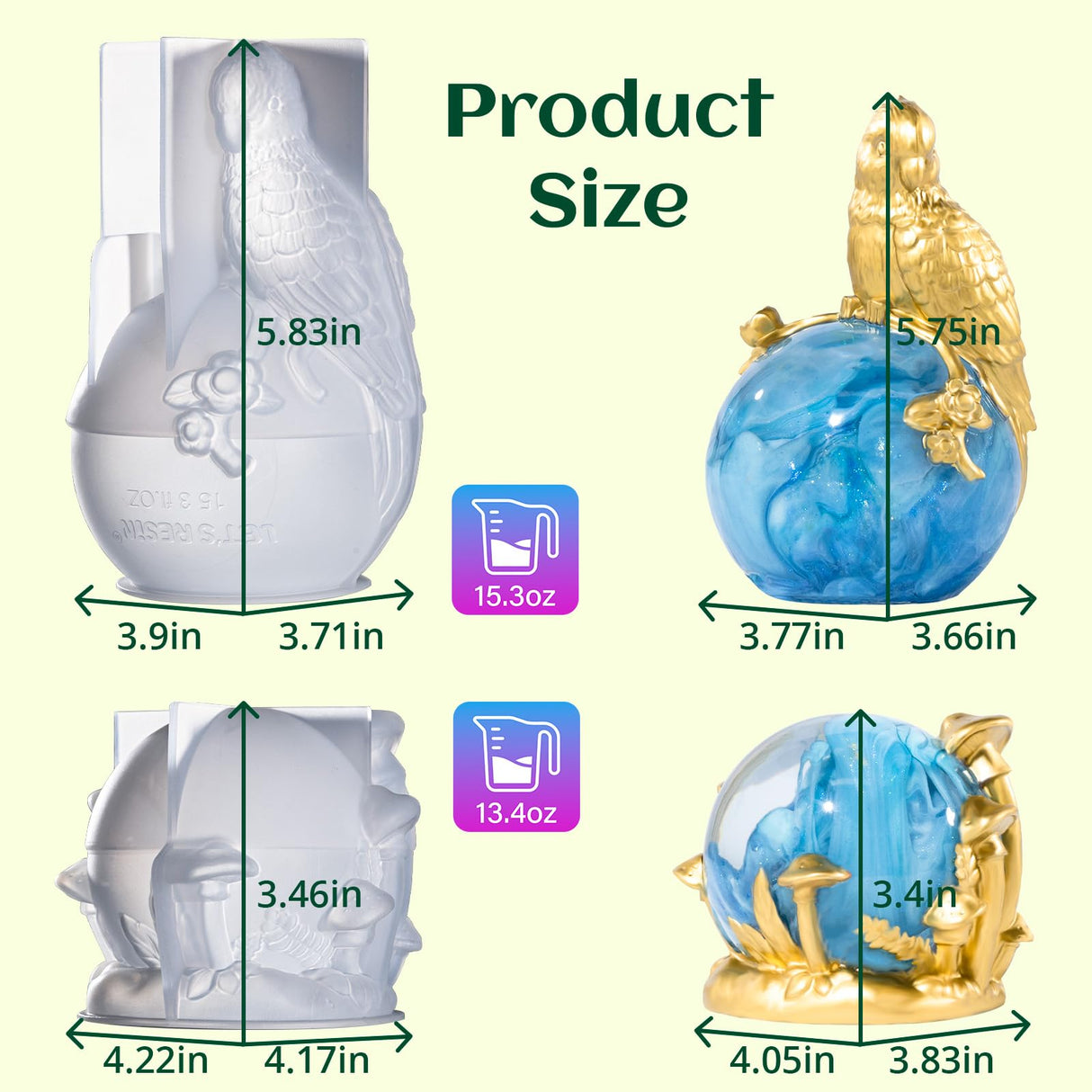 LET’S Resin Crystal Ball Resin Molds, Crystal Orb Decorative Statue Silicone Molds with Mushroom Stand and Bird Figurine,3D Sphere Epoxy Resin Molds for DIY Tabletop Decor, Housewarming Gifts LET'S RESIN