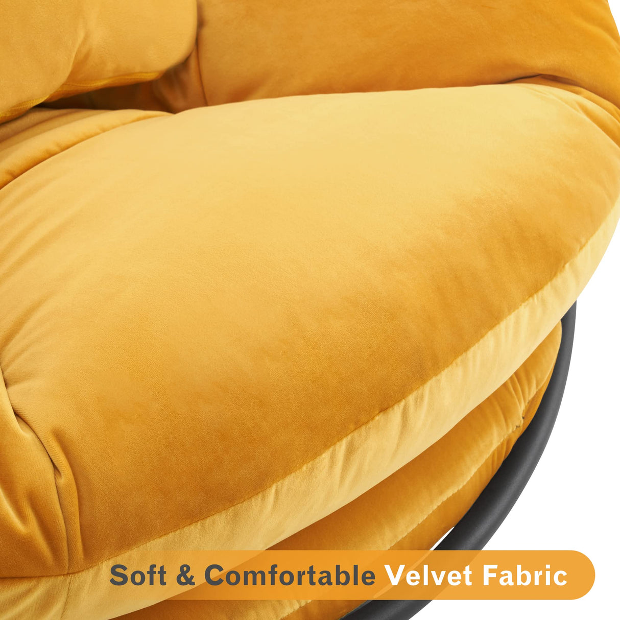 MCombo Swivel Papasan Chairs, Velvet Armless Chair with Height Adjustment, Rocking Saucer Chair for Living Room Bedroom HQ405 (Yellow) MCombo