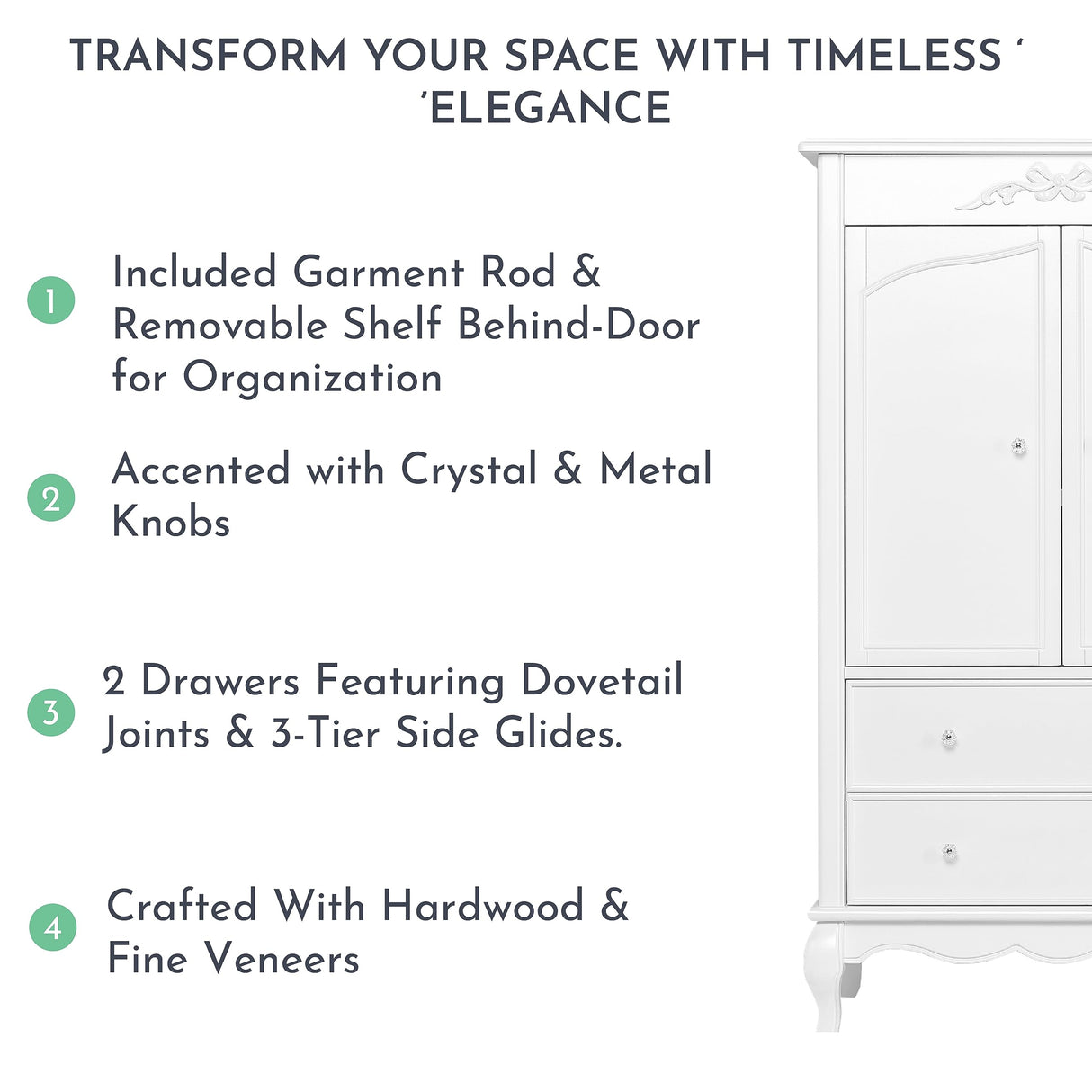 Evolur Aurora Armoire, Queen, Frost Evolur