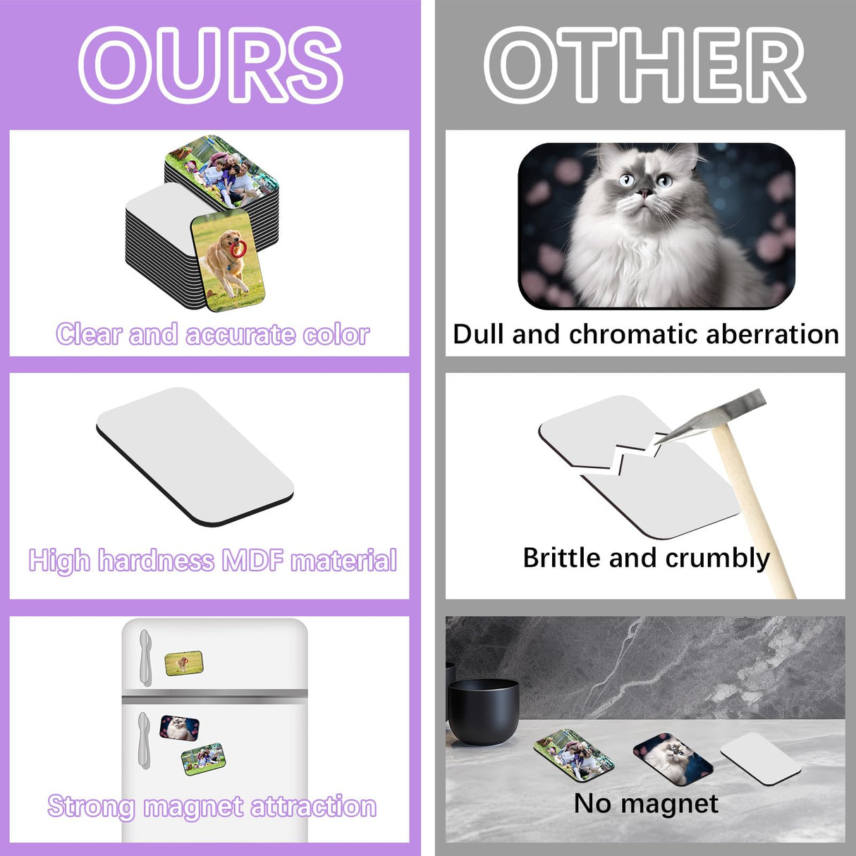 60 PCS Sublimation Magnets Blanks Rectangle Products 30 Pcs Sublimation Blank 30 Pcs DIY Metal Magnetic Kitchen Sublimation Magnet Blanks Bulk 2.76 inch AiDiYGECO