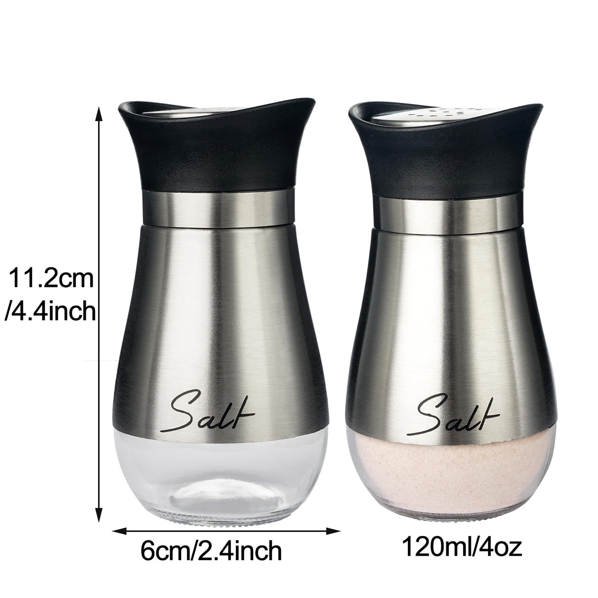 Salt and Pepper Shakers Set, Glass Bottom Salt Pepper Shaker with Stainless Steel Lid for Kitchen Gadgets Cooking Table, Camp,BBQ Spice Shaker Containers, BBQ Seasoning Jars (Silvery) Yeahey