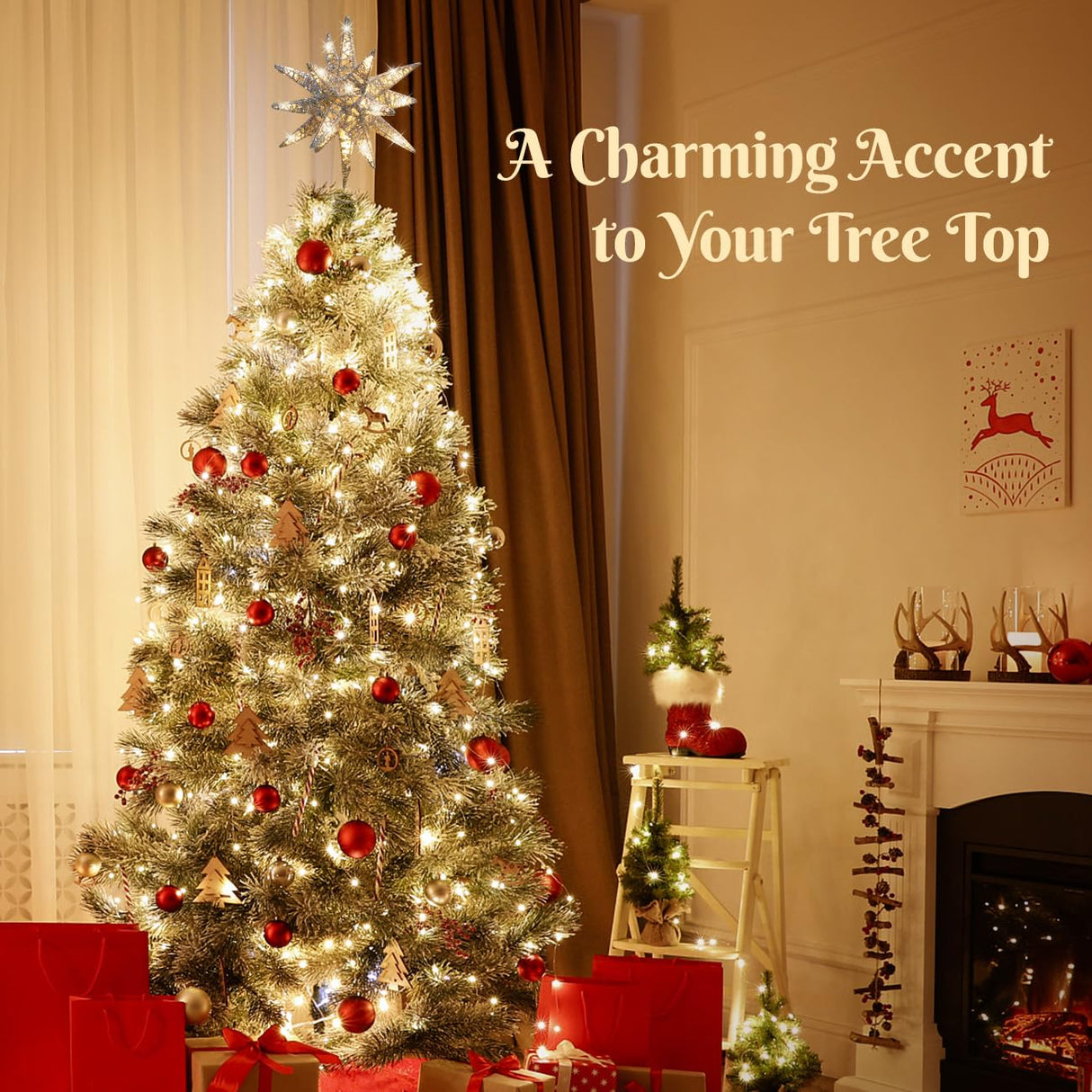 Luxspire Christmas Tree Topper, 3D Star Lighted Tree Topper, Christmas Decorations, Plug in Christmas Tree Topper with Timer, Silver Luxspire