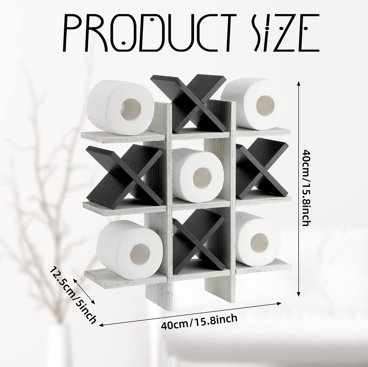Weysat Tic Tac Toe Toilet Paper Holder Stand Bathroom Wall Decor Rustic Wooden Hanging Storage Freestanding Wall Mounted Shelves Decor for Toilet Tissue Farmhouse Weysat