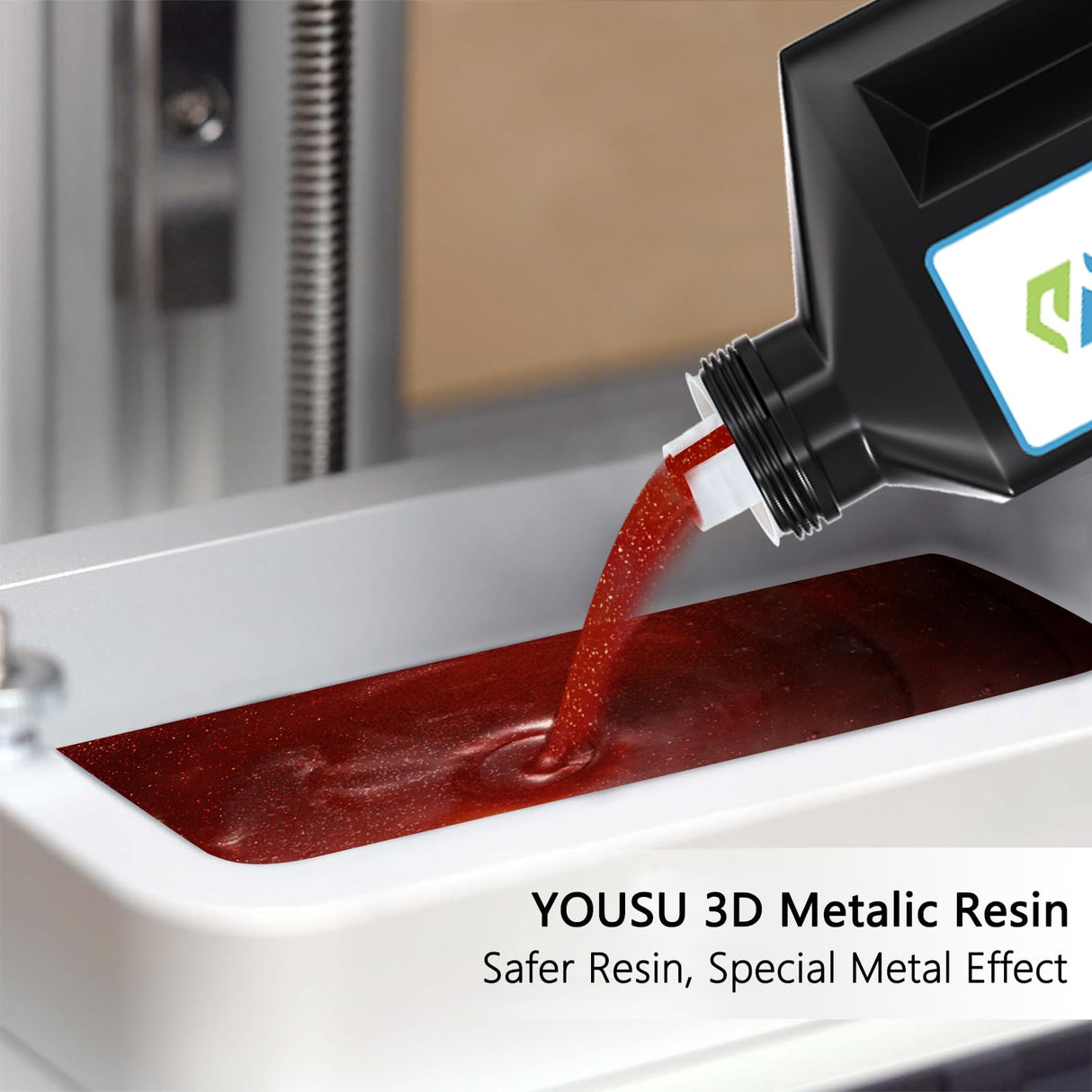 YOUSU 3D Printer Metallic Resin,Fast Curing 3D Metal Printing Resin 1KG, Magical Metallic Effect Photopolymer Resin for LCD DLP 3D Printing (1000g,Metal Copper) Yousu