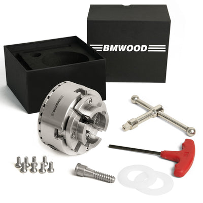 BMWOOD CK100 3.75" 4-Jaw Chuck Thread 1"x8TPI With Dovetail Jaws, Wood Screw, Two Nylon Washers, Square Key, Hex Key for Woodlathe Woodturning