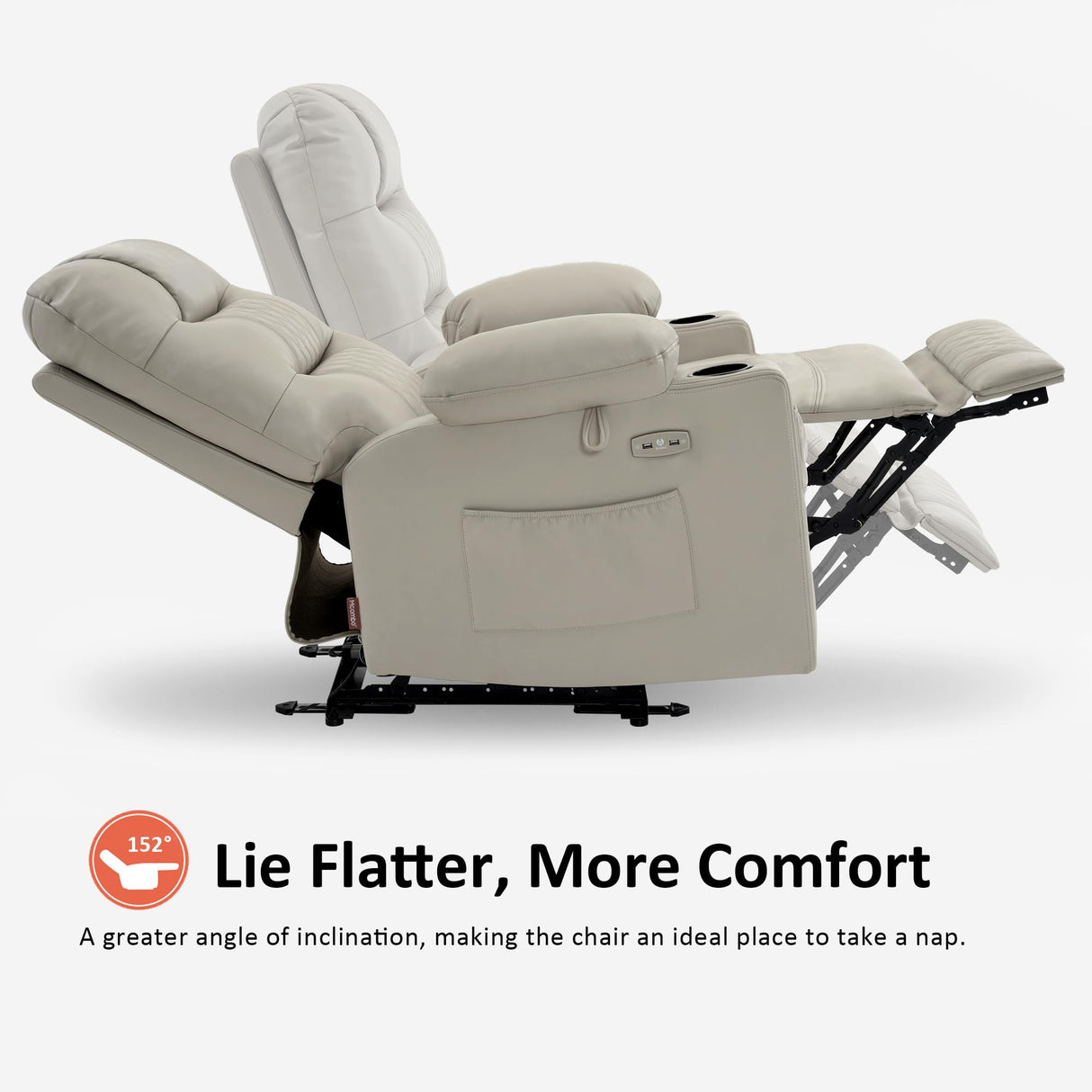 MCombo Power Recliner Chair with Heat and Vibration, Cup Holder, USB Port, Extended Footrest, Faux Leather Electric Reclining Sofa for Living Room PR621 (Light Grey) MCombo