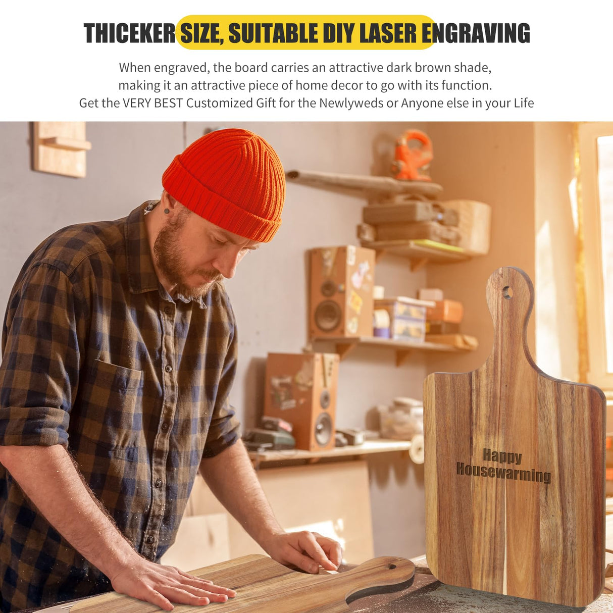 Didaey 6 Pcs Cutting Board Bulk Kitchen Thicken Chopping Board with Handles Wooden Charcuterie Serving Board Blank Wood Boards for Engraving Wedding Housewarming(16 x 10 Inch, Acacia Wood) Didaey