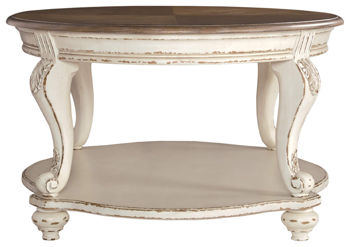 Signature Design by Ashley Realyn Casual Cottage Coffee Table, Antique White & Brown Signature Design by Ashley