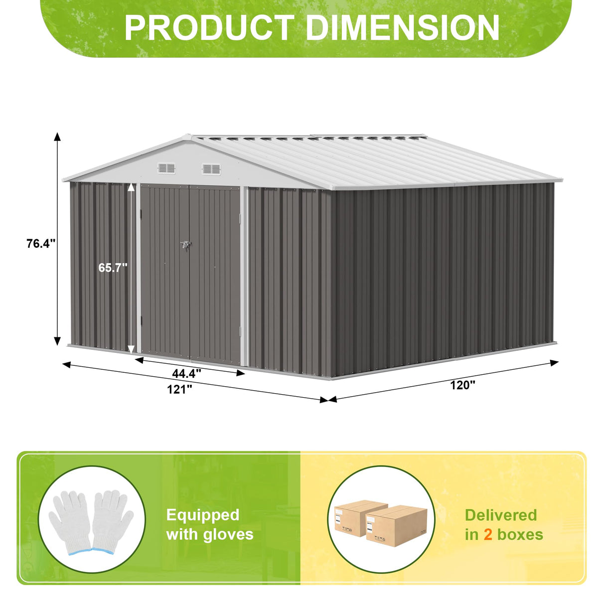 JUMMICO 10 x 10 FT Outdoor Storage Shed, Large Metal Garden Shed & Tool Sheds for Backyard Garden Patio Lawn (Grey) JUMMICO