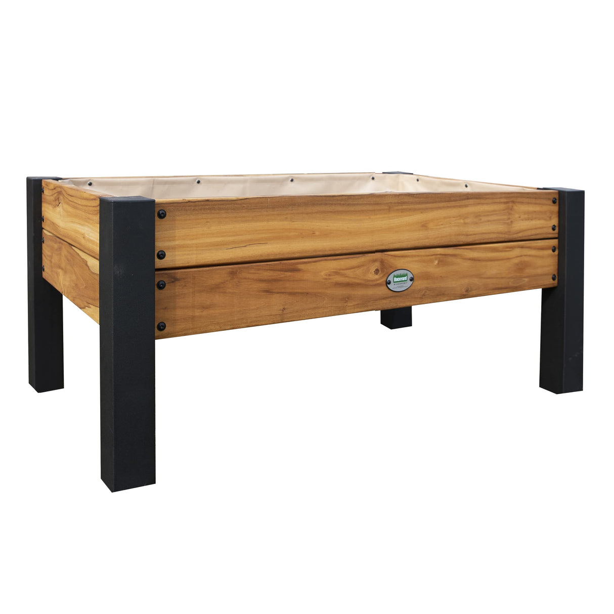 Backyard Discovery 48" Teak Wood Raised Garden Bed Planter Box with Galvanized Steel Legs, Mesh Liner for Outdoor Gardening, Patio, Balcony, Deck, Porch Backyard Discovery