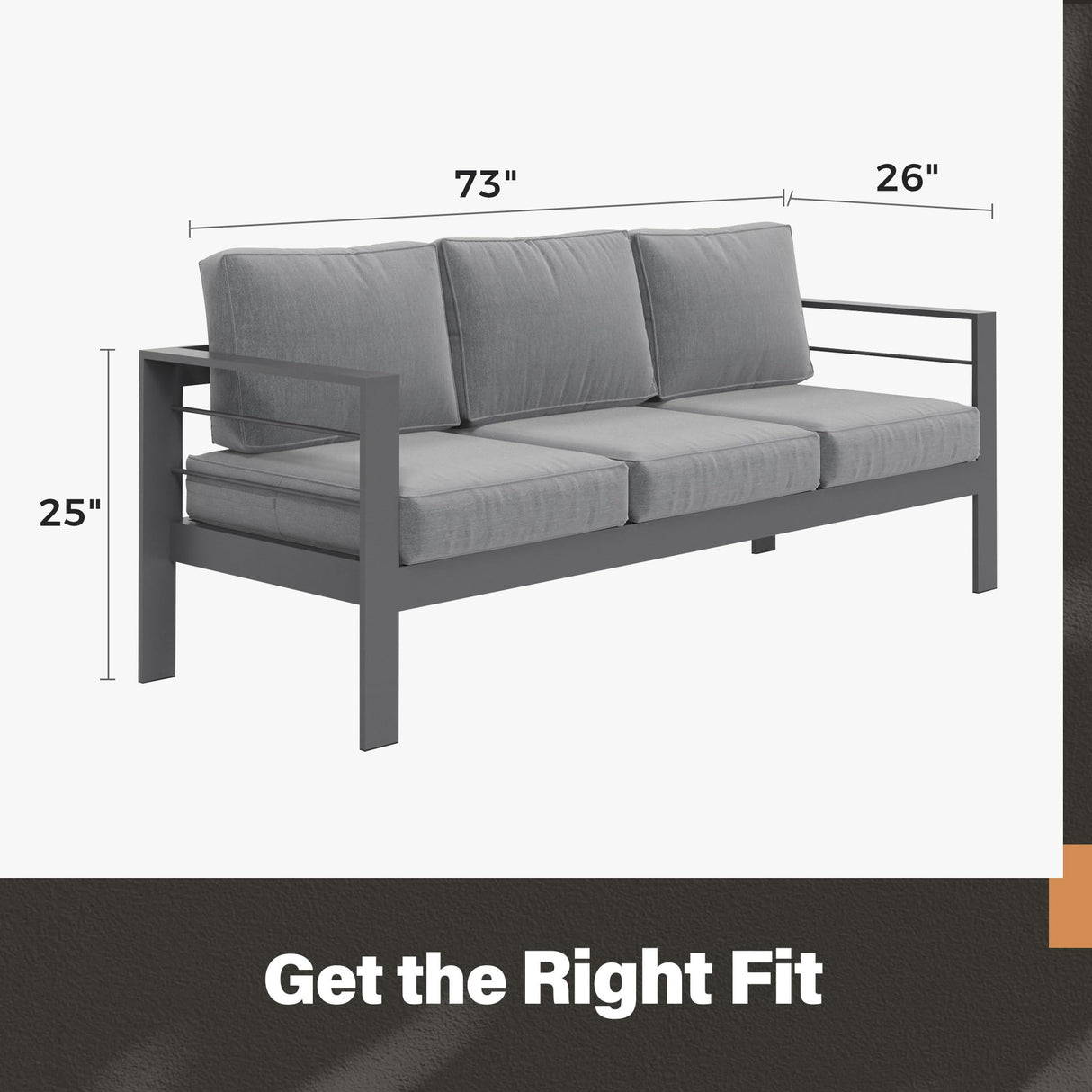 Solaste Outdoor Couch Aluminum Patio Furniture Sofa, 3-Seat All-Weather Metal Outdoor Patio Furniture with Cushions,Dark Grey Solaste