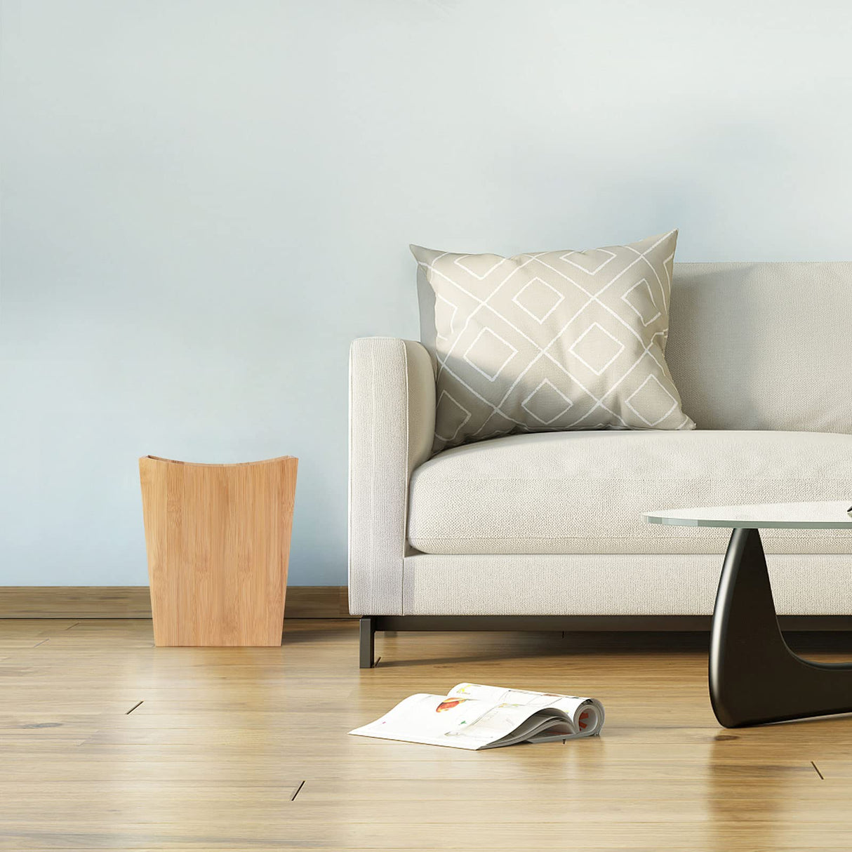 MOOACE Bamboo Trash Can, 2 Gallon Bamboo Waste Basket with Handles, Small Trash Basket Bamboo Garbage Can for Bedroom, Bathroom, Living Room, Office MOOACE