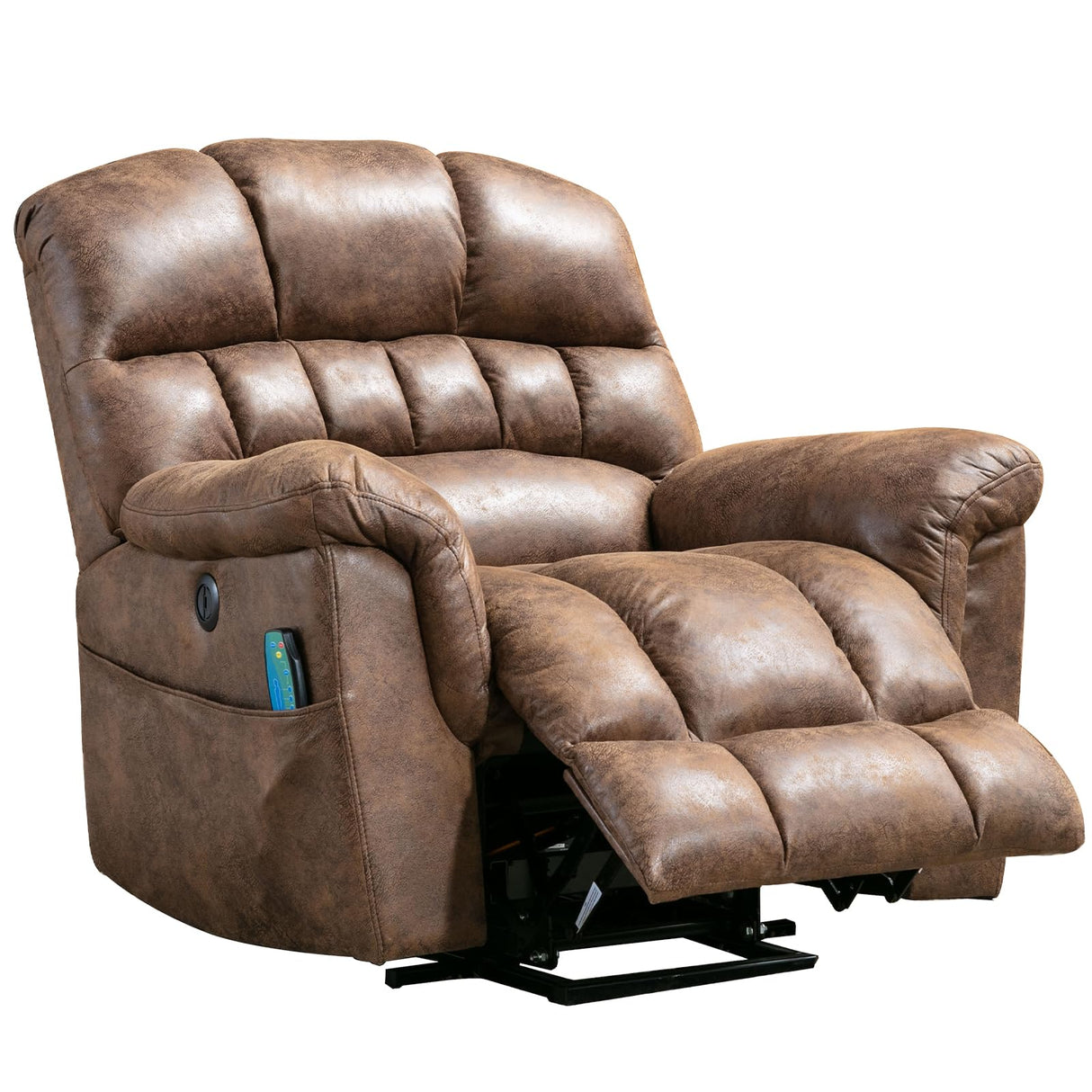 CANMOV Large Power Lift Recliner Chairs with Massage and Heat for Elderly Big People, Heavy Duty Electric Faux Leather Reclining Chairs with USB Port and 2 Side Pockets, Brown CANMOV