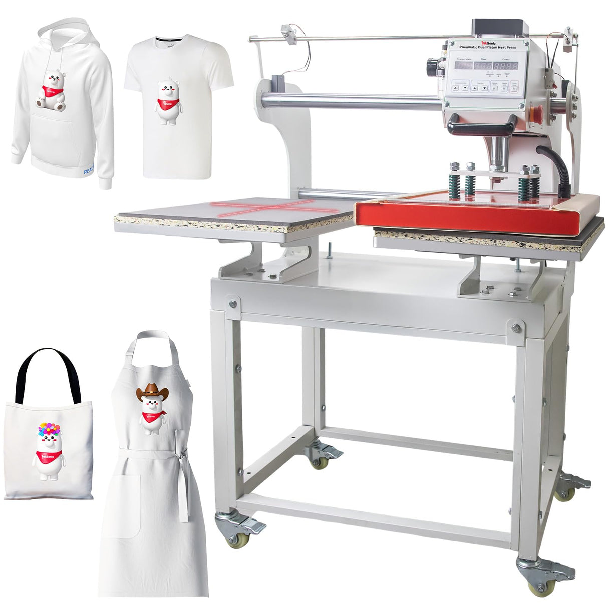 InkSonic 16"x24" Pneumatic Heat Press - 40x60cm Large Format, Sliding Dual Platen | Commercial T-Shirt Press for Sublimation, DTF, HTV | Movable Stand, Infrared Positioning RocRow