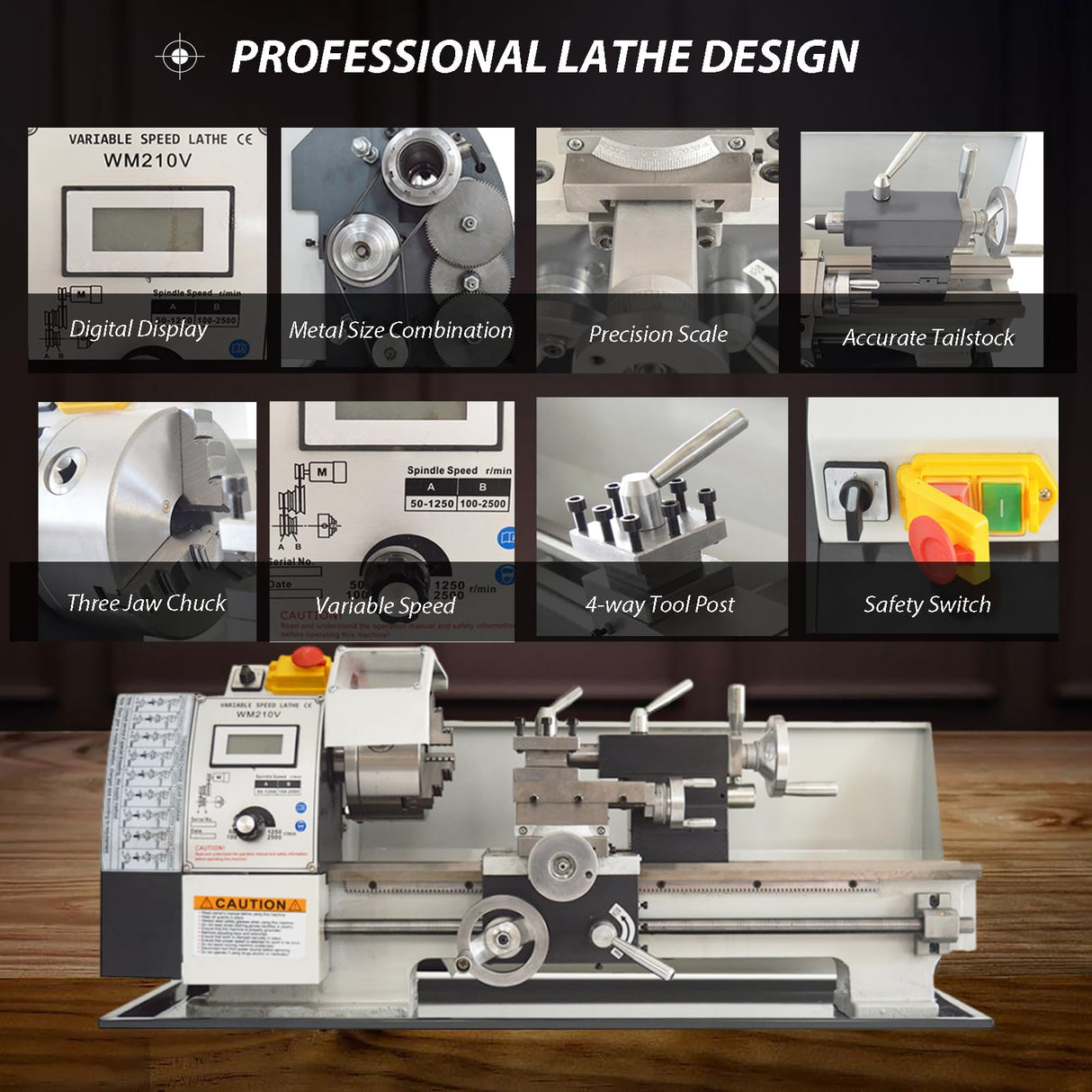 INTBUYING Metal Lathe 8''x16'' Benchtop Mini Lathe Machine Precision Hobby DIY Lathe Industrial Metal Wood Working Table Lathe 900W Brushless 50-2500RPM MT5 Spindle Taper Metric Thread WM210V 110V INTBUYING