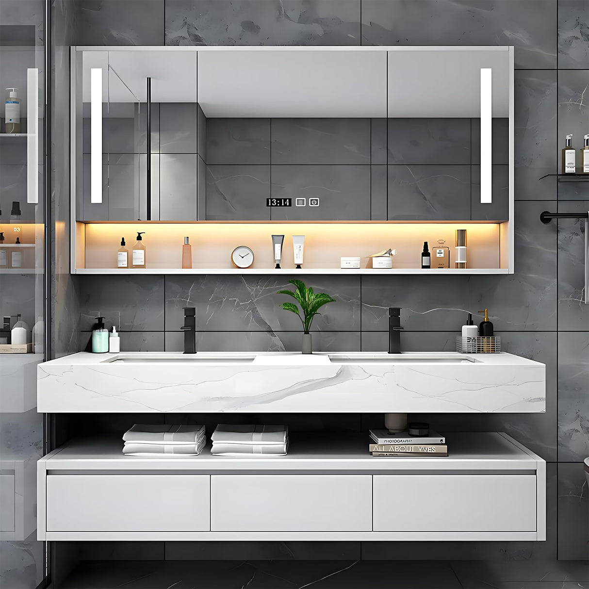 LUTHXAY 60 inch Floating Bathroom Vanity, Double Sink Bathroom Vanity with Smart Defogger Mirror Cabinet, Wall-Mounted Bathroom Vanity, Bathroom Cabinet with Optimized Storage Space,White LUTHXAY