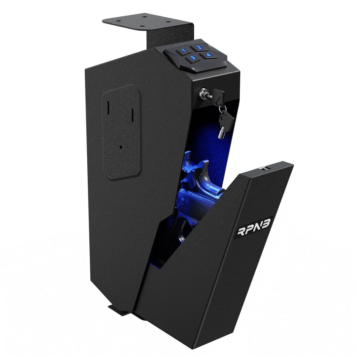 RPNB Mounted Firearm Gun Safe with Auto Open Lid 4-Digit PIN Keypad Lock Handgun Safe RPNB