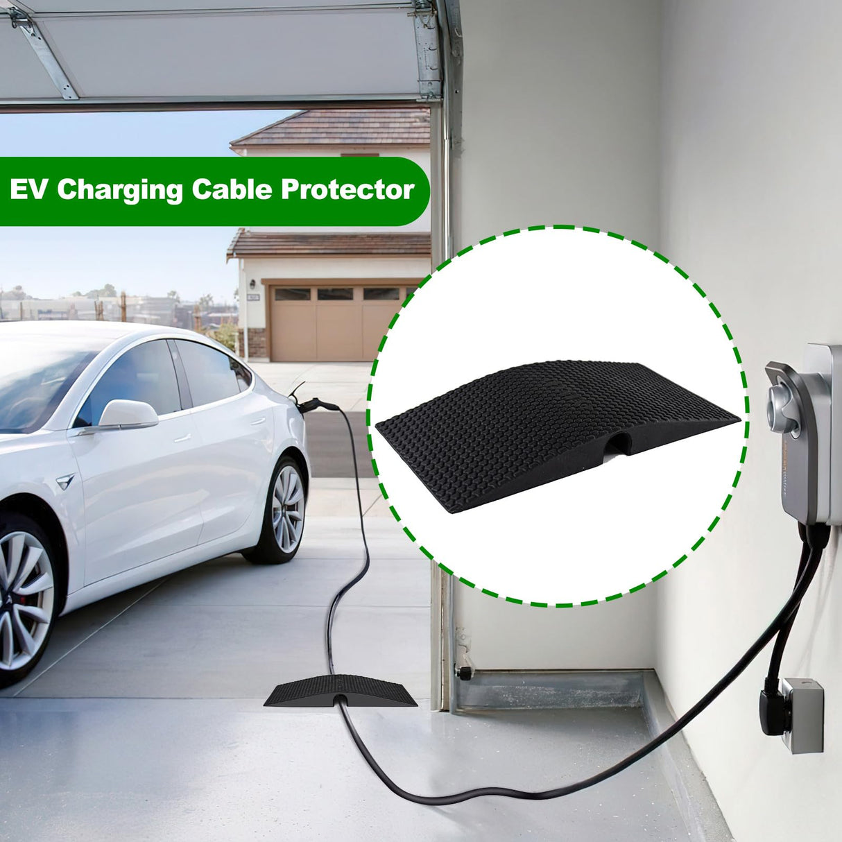 LZSTEC EV Charger Cable Protector Garage Door Pass Through, Design to Minimize Gaps, Soft Rubber, Heavy Duty, for All Tesla (Model 3/Y/X/S) and J1772 Mobile Chargers and Wall Connectors LZSTEC