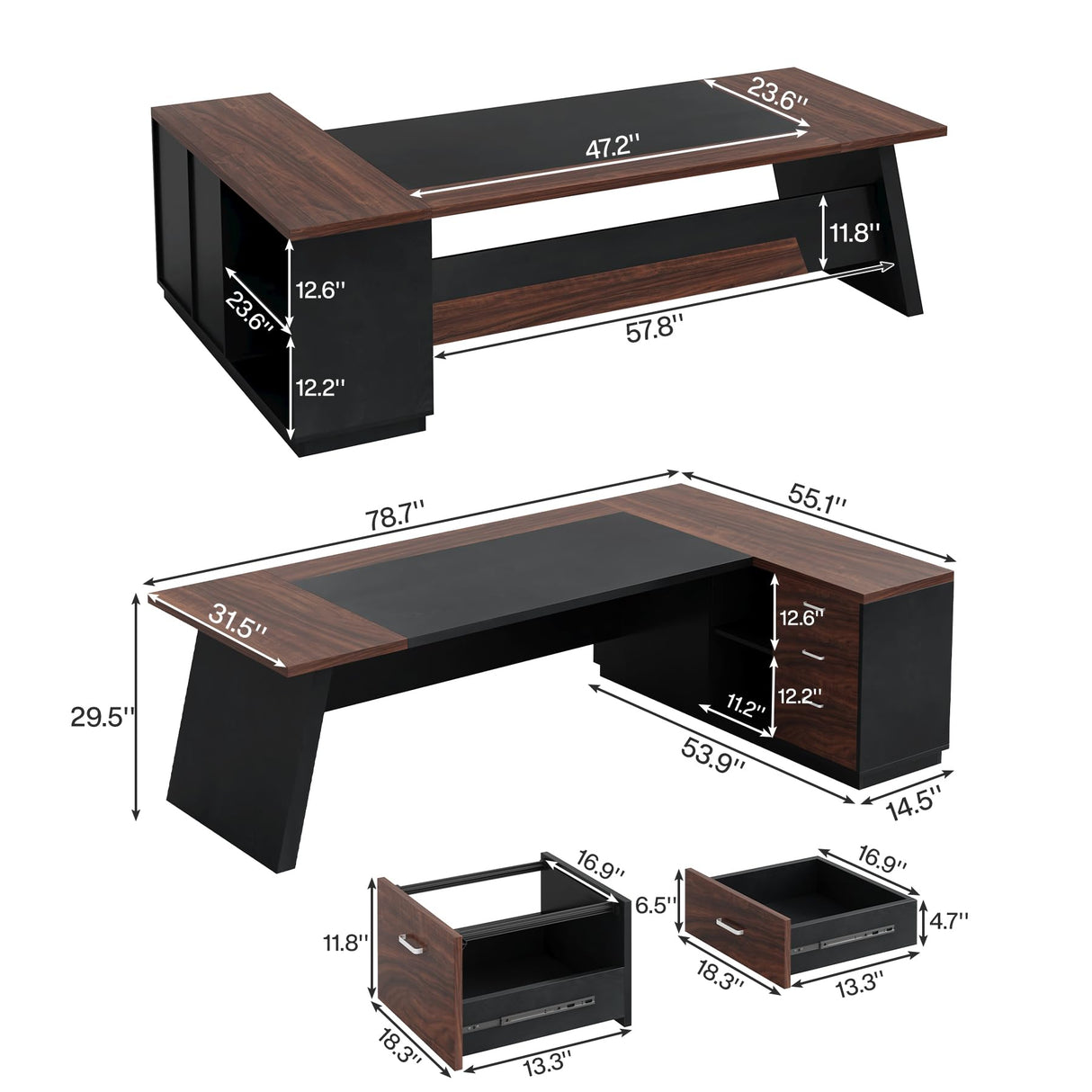 Tribesigns 78" L-Shaped Executive Desk, Large Office Desk with Drawers and Lateral File Cabinet, Business Furniture with Storage Shelves, Modern Computer Desk for Home Office, Walnut & Black Tribesigns