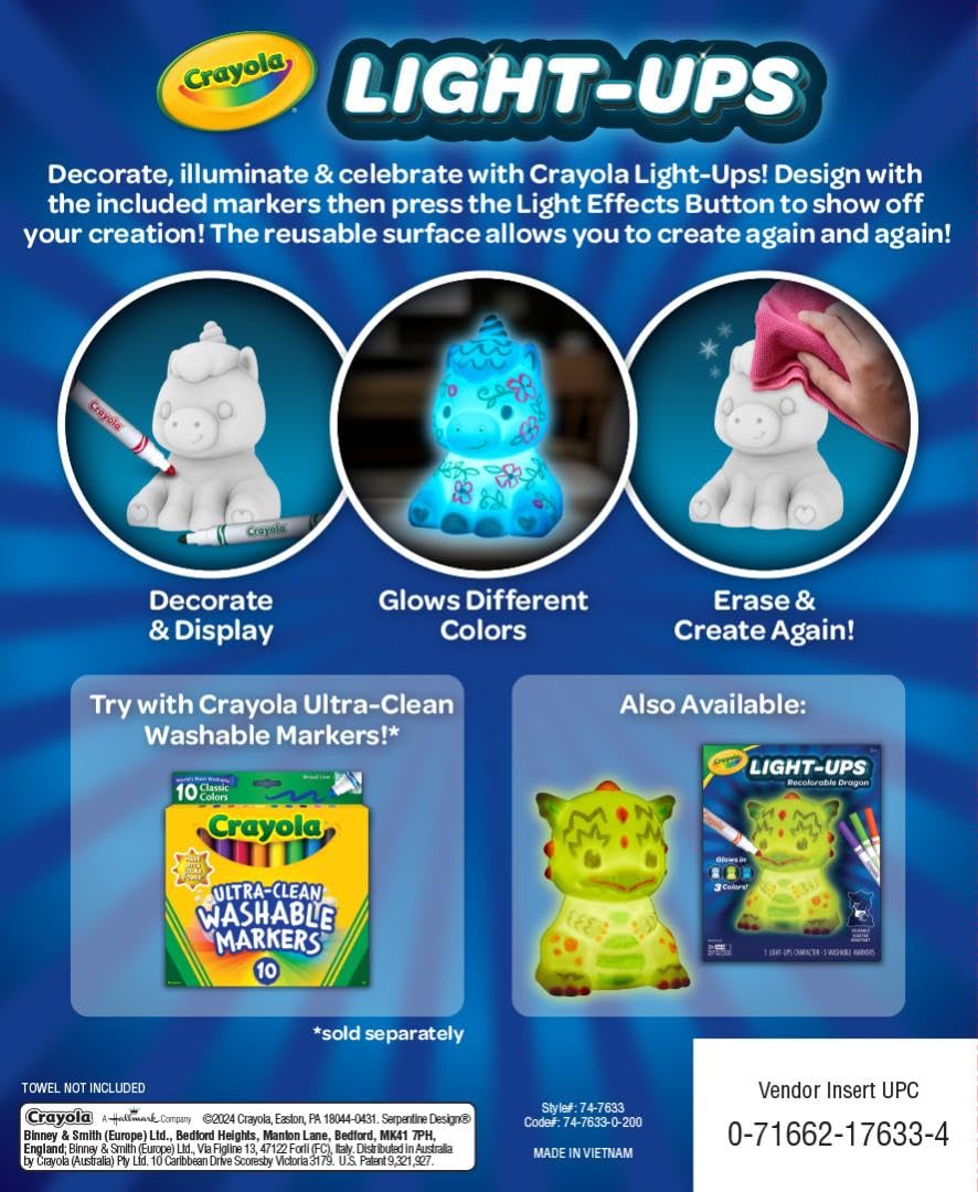 Crayola Light Ups - Unicorn, Reusable Holiday Craft, Glow In The Dark, Unicorn Gift for Kids, Decoration Craft, Toys & Gifts for Kids Crayola