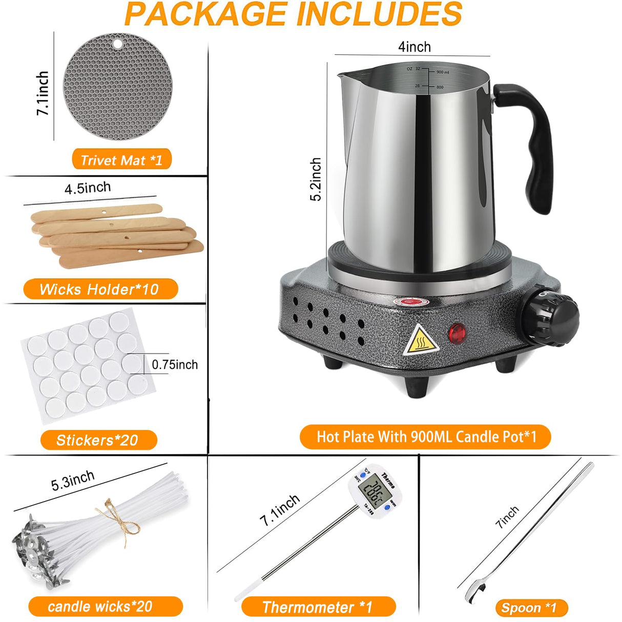 BBAXI Candle Making kit with Hot Plate,Wax Melter for Candle Making,Candle Making Kit for Beginners with Melting Pot,Including Candle Pot,Electric Stove,Thermometer, Candle Wick,Anti-hot BBAXI