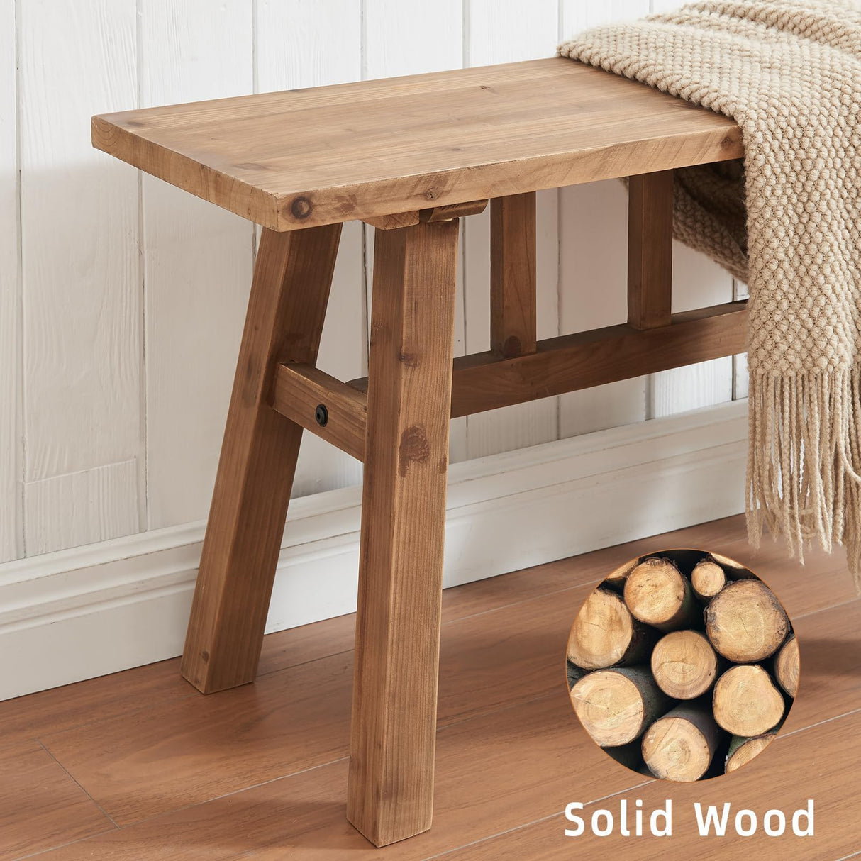 Wnutrees 43" Solid Wood Bench, Farmhouse Rustic Entryway Bench Seat for Dining Room, Hallway, End of Bed, Handcrafted Finish, Natural Wnutrees