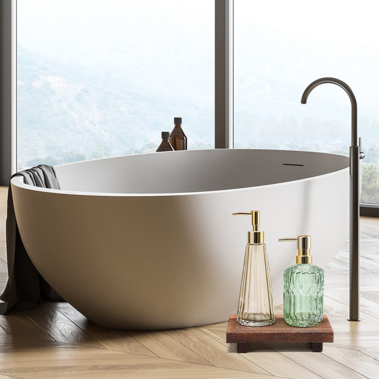 2 Pcs Wood Pedestal Stand Riser Wood Riser Soap Stand for Bathroom Wood Farmhouse Soap Tray for Home Kitchen Counter Table Decor Bottles Plant Jewelry Candles Guest Display (Old Brown) Tiamon