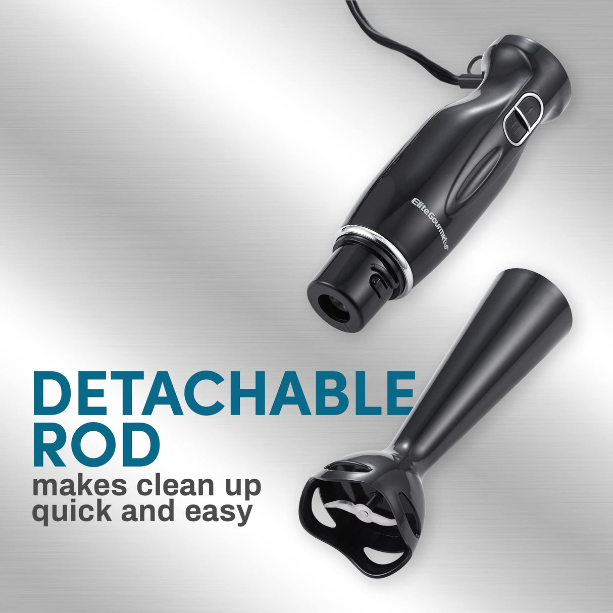 Elite Gourmet EHB3201 Immersion Hand Blender 300 Watts 2 Speed Mixing with Detachable Blades, Detachable Wand Stick Mixer, Smoothies, Baby Food, Soup, Charcoal Black Elite Gourmet