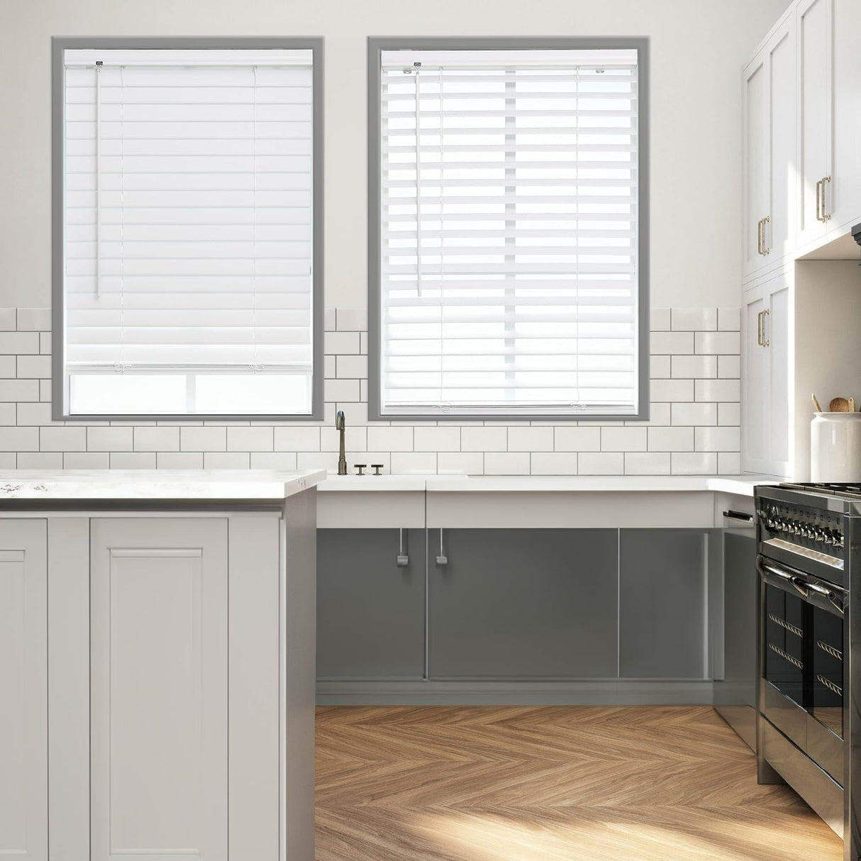 DEZ FURNISHINGS Cordless 2" Flat Slat Venetian Blind, 31" W x 60" H, White DEZ FURNISHINGS