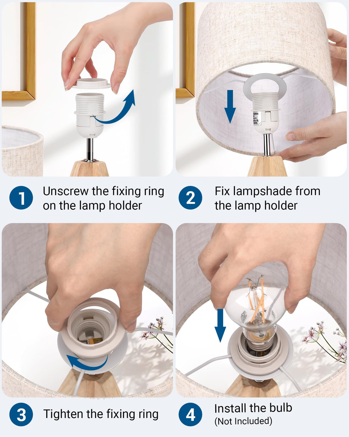 DEWENWILS Mid Century Table Lamps, Small Wooden Tripod Bedside Lamps with Linen Fabric Shade, Nightstand Lamp for Nursery, Bedroom, Kids Room, Side Table, Reading Desk, 14.2 Inch, 2 Pack DEWENWILS