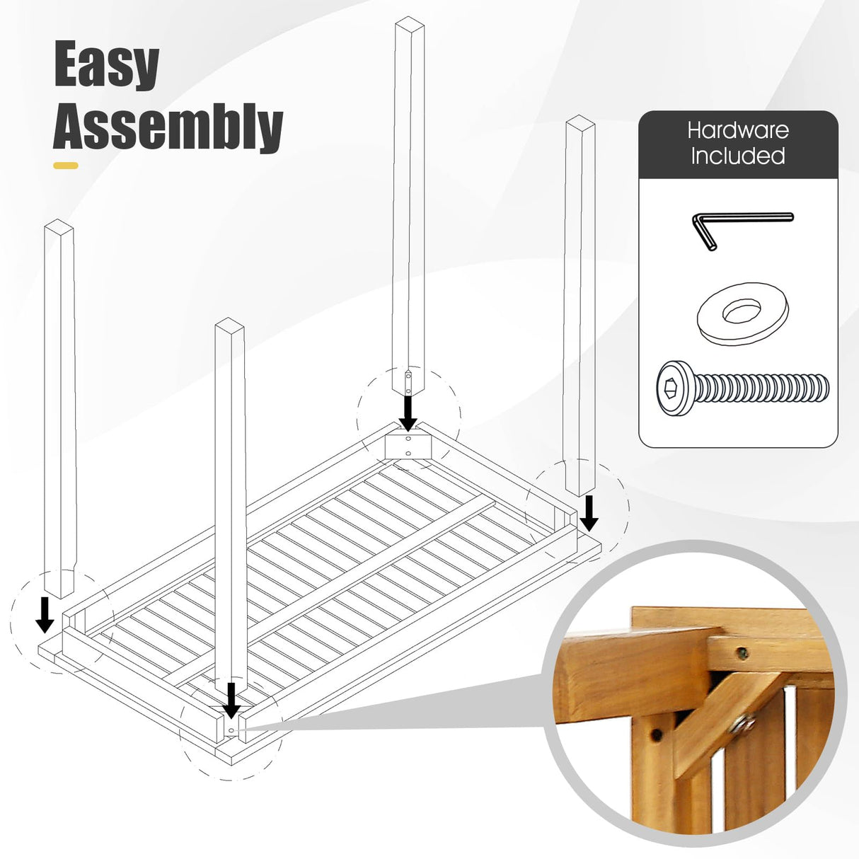Tangkula Outdoor Acacia Wood Bar Table, 45” Rectangular Bar Height Farmhouse Rustic Dining Table with Slatted Tabletop, for Patio Porch Garden Deck, Teak Finish Tangkula