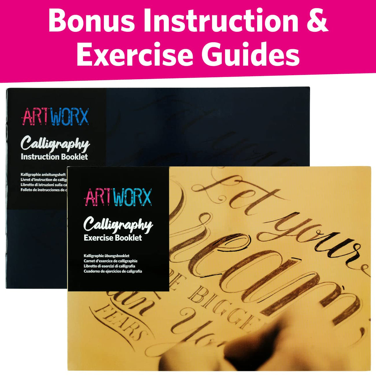 Artworx Calligraphy Pens Set - Introductory Caligraphy Writing & Hand Lettering Kit - Includes Instructions, Guide Book and Practice Book - Calligraphy Set For Beginners Artworx