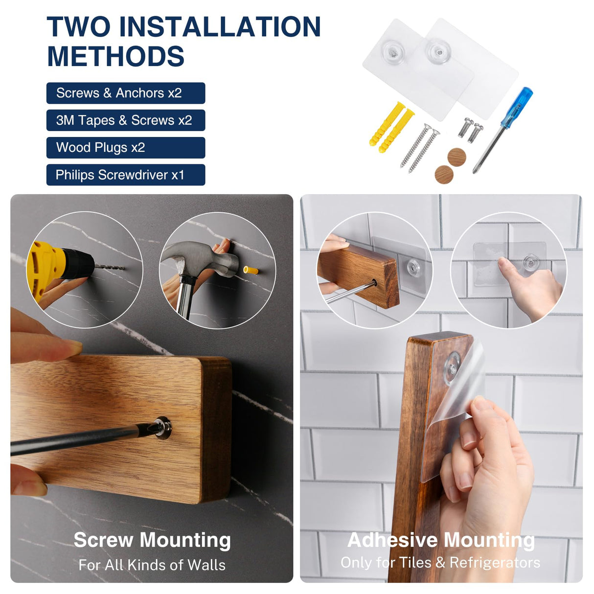 Gourmetop Magnetic Knife Holder for Wall, Knife Magnetic Strip No Drilling 16.5″, Kitchen Magnetic Knife Holder for Refrigerator, Wood Magnetic Knife Rack/Bar for Fridge Gourmetop