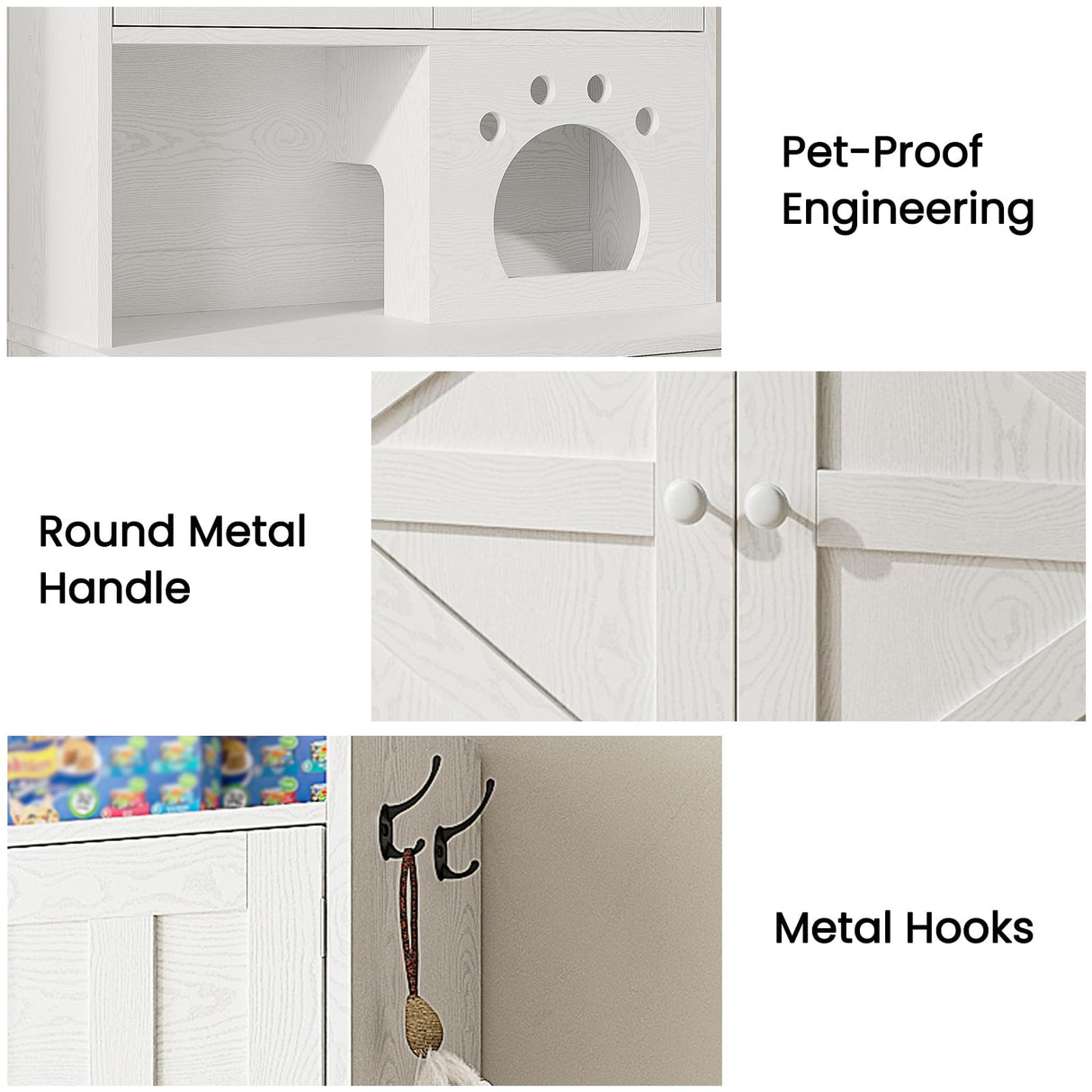 ANCTOR Multifunctional Cat Cabinet Cat Litter Box Enclosure Furniture 3-Tier Storage Play Area Tall Litter Box Furniture with Storage Easy Assembly (35.5”H, White) ANCTOR